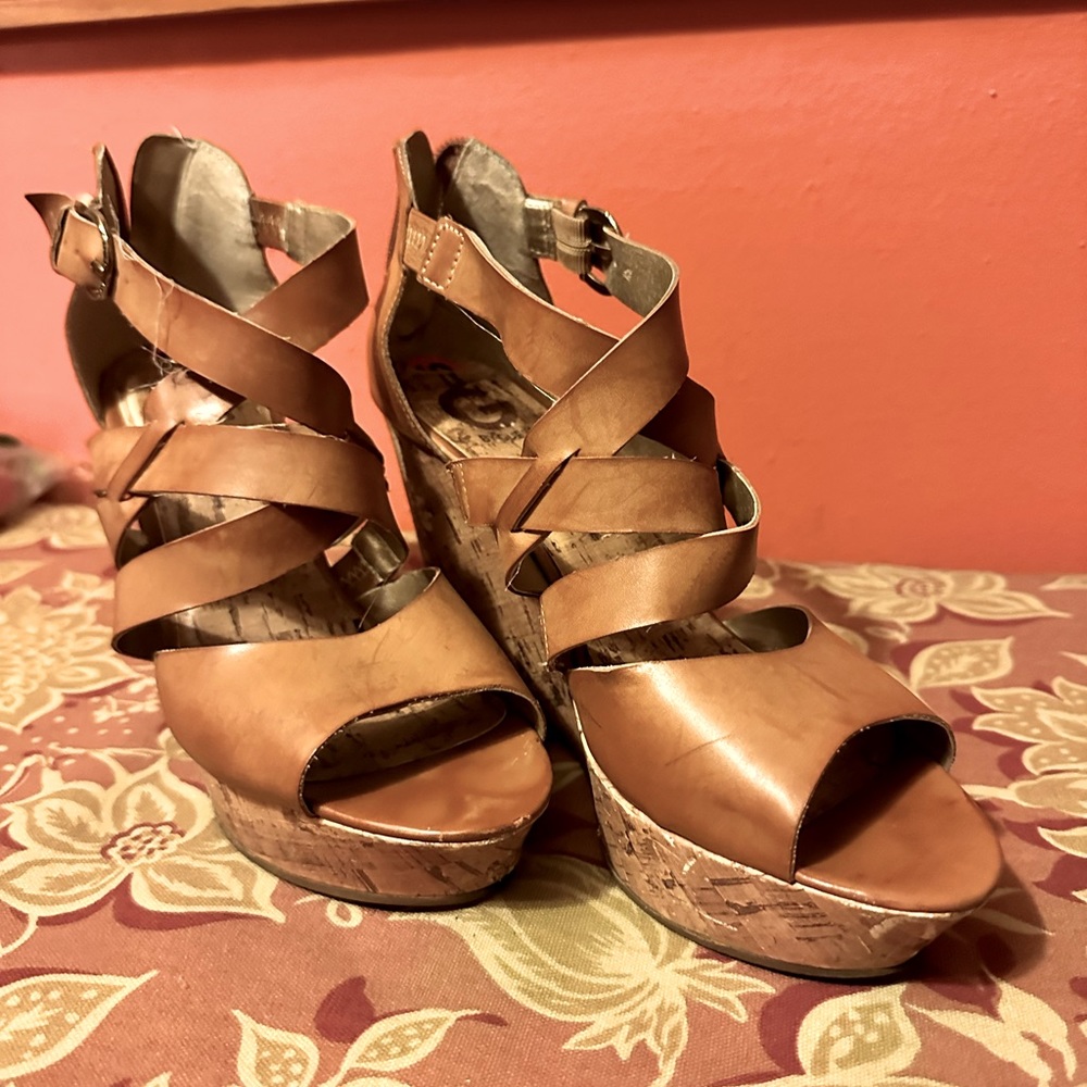 Leather criss cross wedge